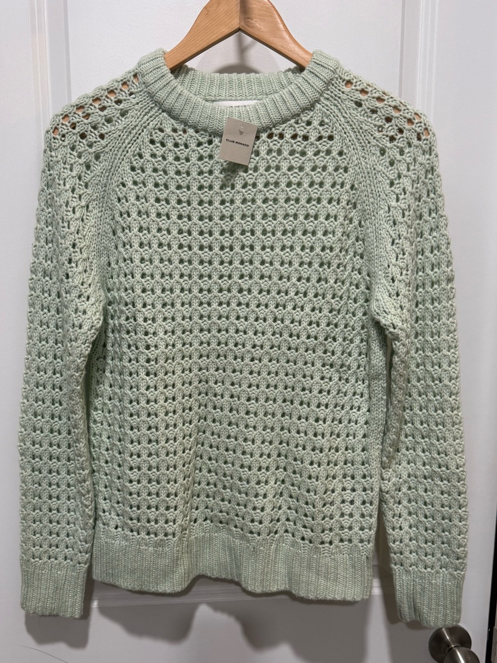 Club Monaco Mint Green Wool Alpaca Blend Open Stitch Crewneck Sweater Small
